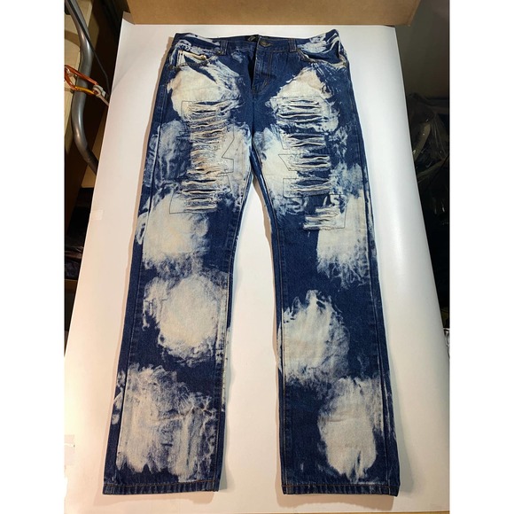 Road Narrows NYC Distressed Bleached Y2K Jeans Men's Size 34 - Picture 2 of 11